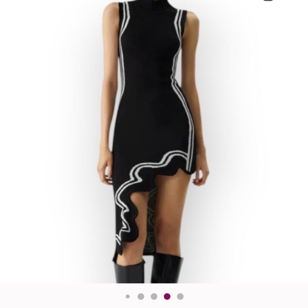 Commense Sleeveless Asymmetric Bodycon Dress with White pattern- L NWT